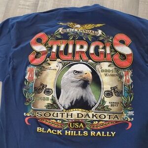 Sturgis 2016 Black Hills Rally Womens Cotton Patriotic T-shirt Size Large Blue